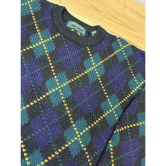 Embassy Row Sweater Men Large Pullover Wool Knit Argyle Vintage Blue Green - Picture 2 of 10